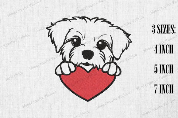 Cute Maltese Dog Peeking from Heart